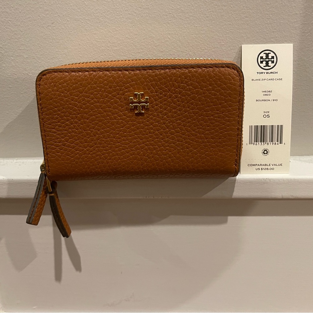 Tory Burch Blake zip card case Bourbon NWT
